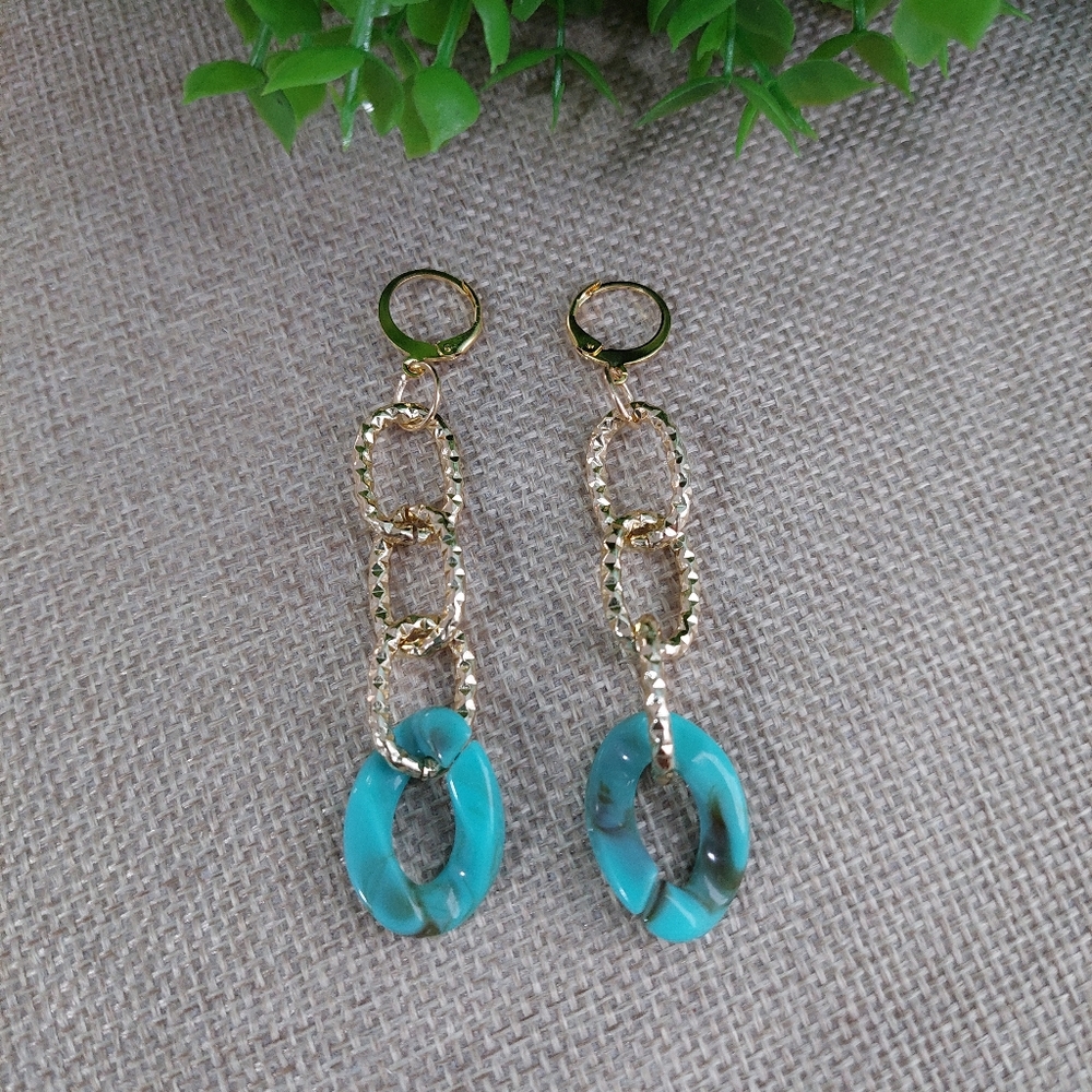 Acrylic Aluminum Chain Handcrafted Earrings Gold Details NWOT